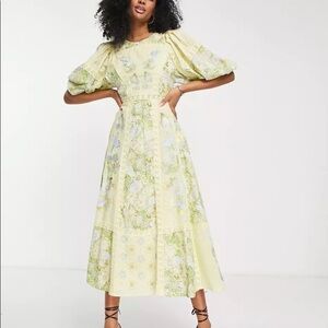 ASOS EDITION printed embroidered yellow midi dress